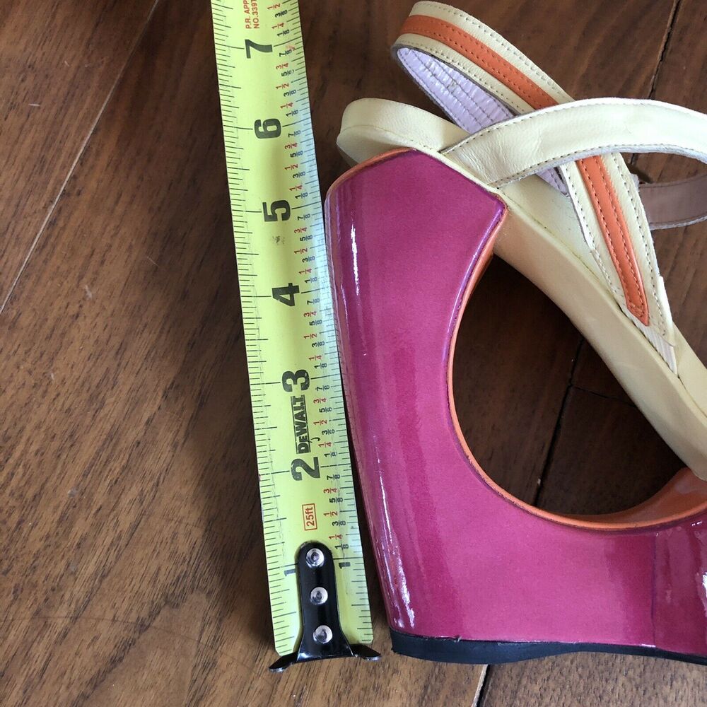 Stuart Weitzman Cut-Out Pink Yellow Color Block Wedge Platform Sandals 7.5M - Picture 10 of 11